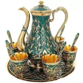 Сервиз кофейный из серебра "Восточный" зеленый